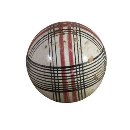 Antique VICTORIAN CARPET BALL with Rare Red and Black Glaze Plaid Design 3” Circa 1860 - 1890