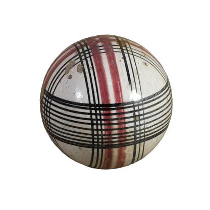 Antique VICTORIAN CARPET BALL with Rare Red and Black Glaze Plaid Design 3” Circa 1860 - 1890