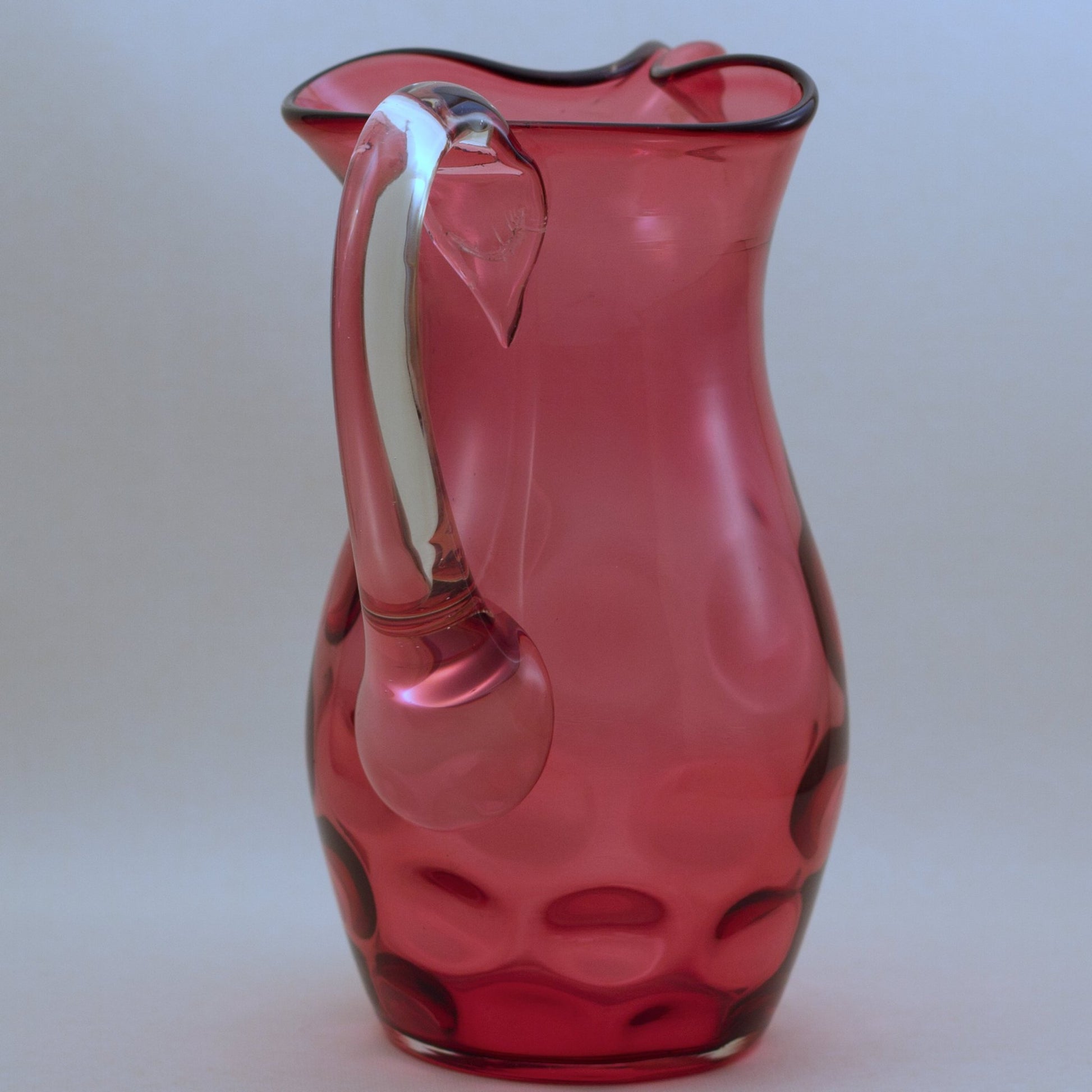 Cranberry Glass Coin Dot Pitcher Fenton or Rossi 2 cup 
