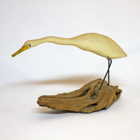 Hand Painted and Carved LONG-NECKED CRANE WOOD SCULPTURE Circa 1980s