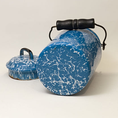 GRANITEWARE CREAM PAIL with Lid Blue and White Swirl Circa 1880 - 1920