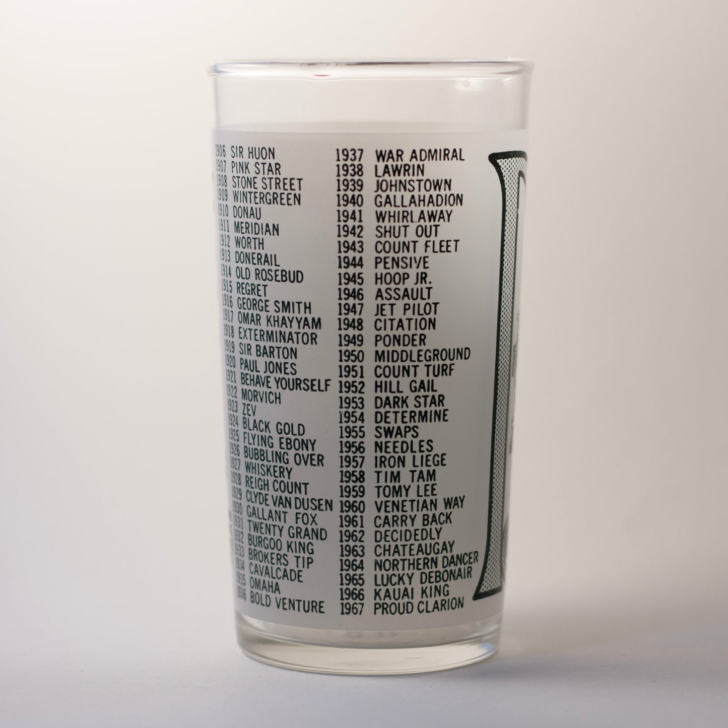 KENTUCKY DERBY Unofficial Bar Glass | Green Frosted Big D | 93rd Running 1967