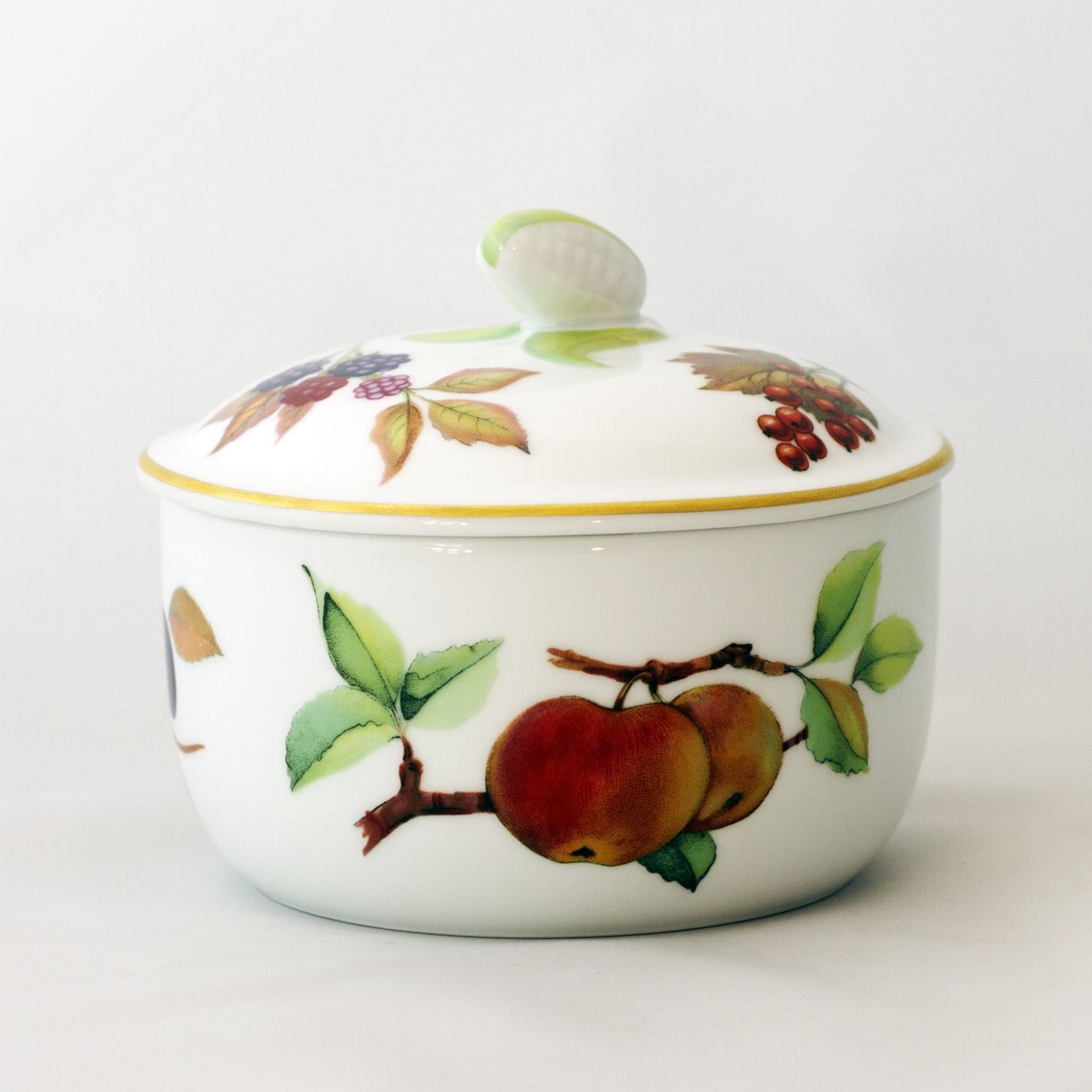 Royal WorcesterEVESHAM GOLD Porcelain Butter Tub with Lid with Fruit Sprays