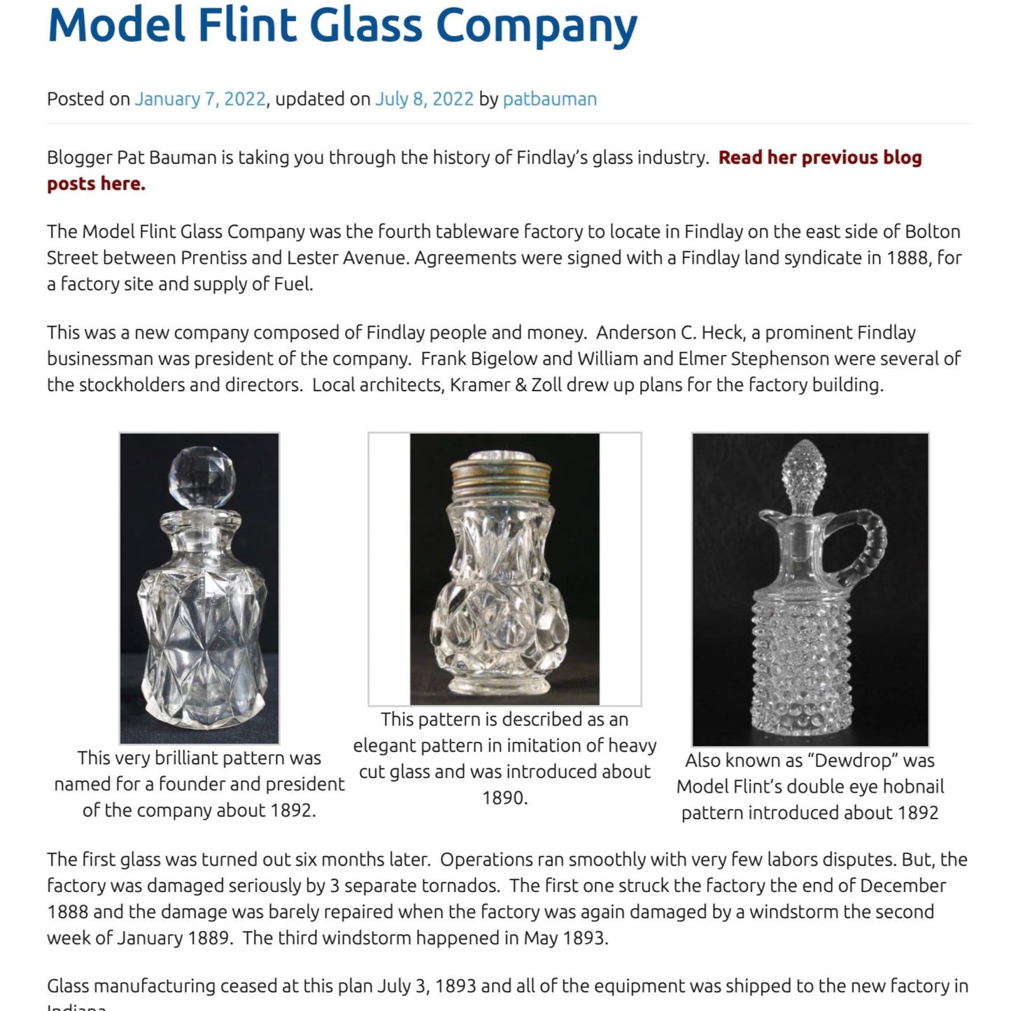 Model Flint Glass Company Pat Bauman Blogger Article