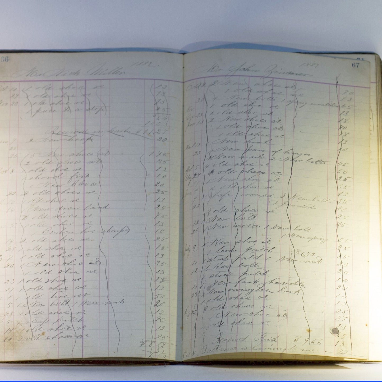 Original 1887 MANUSCRIPT BLACKSMITH WORK LEDGER for Cornelius Klump