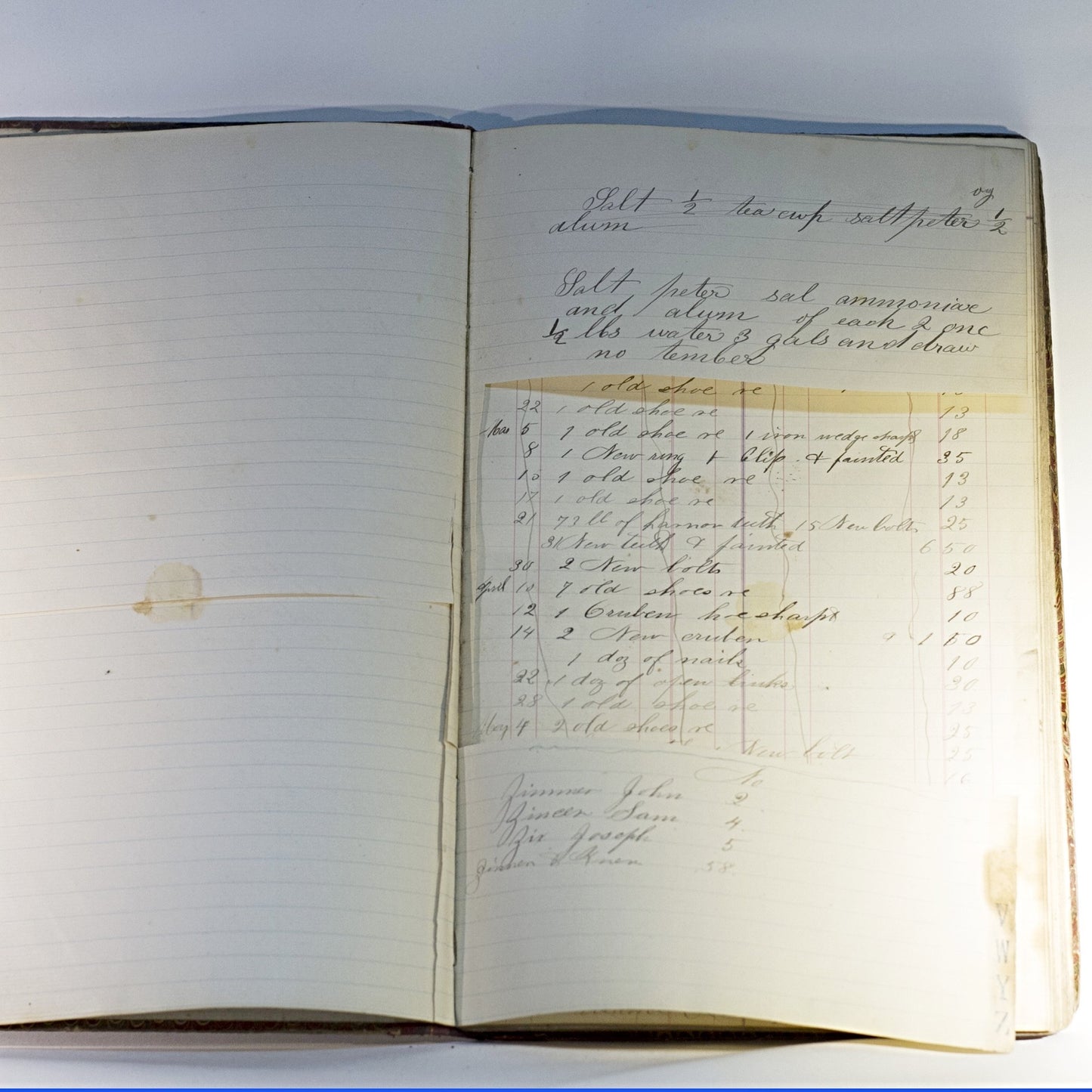 Original 1887 MANUSCRIPT BLACKSMITH WORK LEDGER for Cornelius Klump