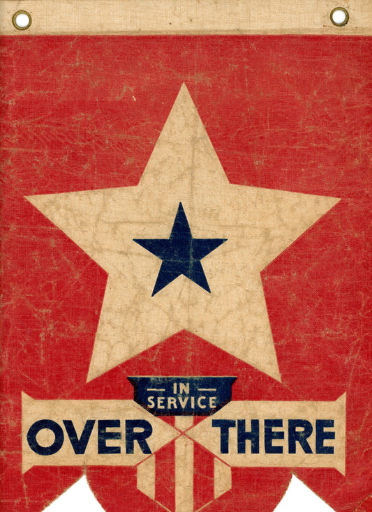 World War I BLUE STAR SERVICE FLAG In Service Over There Design Circa 1918