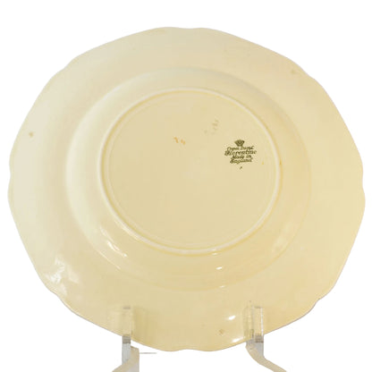 Crown Ducal Florentine dinner plate #1954 with fruit and floral design and gold rim. Fine English porcelain, collectible Back