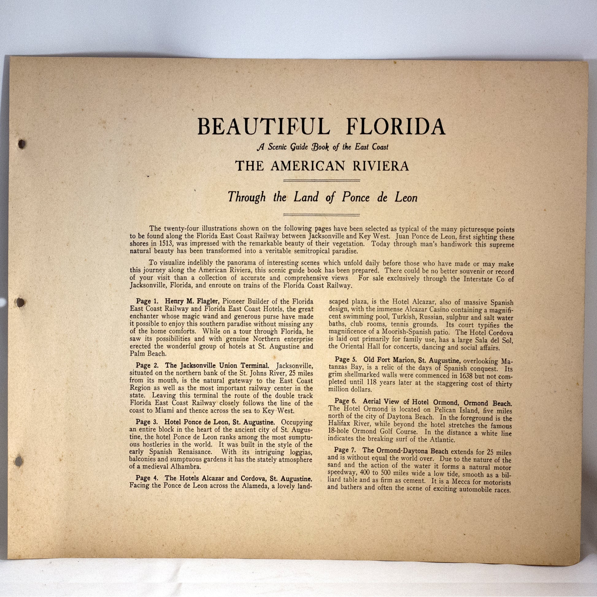 Antique Scenic Guidebook" BEAUTIFUL FLORIDA--Scenes along the Florida East Coast Railway--Through the Land of Ponce de Leon" Circa 1916