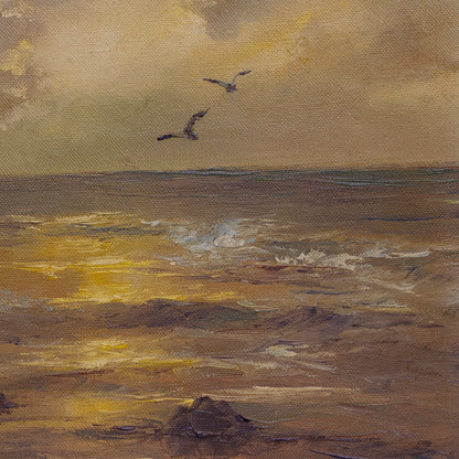 Pintura al óleo original del mar del Norte en Europa, paisaje marino de Gertrude Grigorov