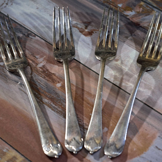 GEORGIAN SILVER PLATE DINNER FORKS by Mappin & Webb Set of Four (4)
