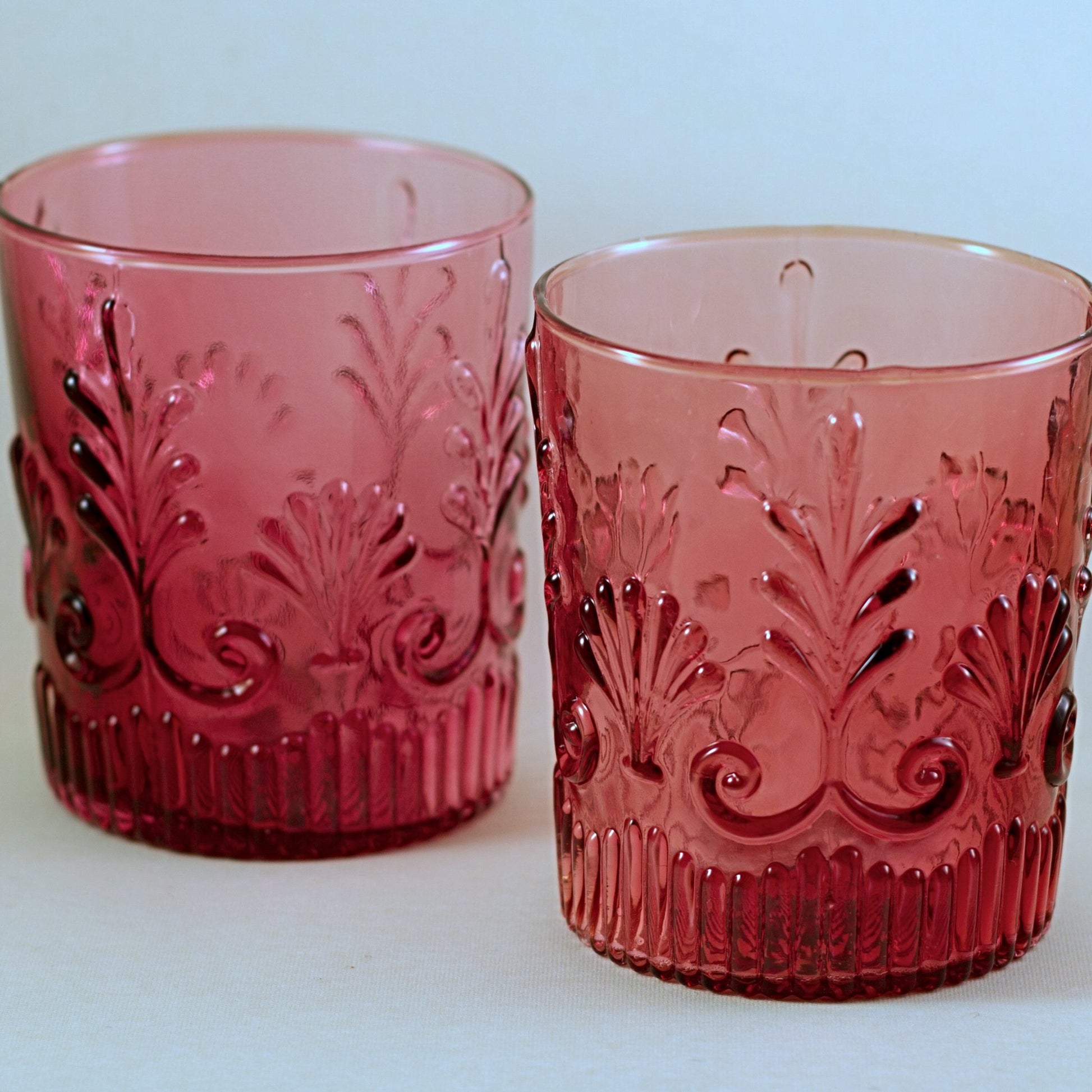 PILGRIM CRANBERRY Glass Adams Pattern Old Fashioned Glasses (Set of 2) Early Vintage Pattern