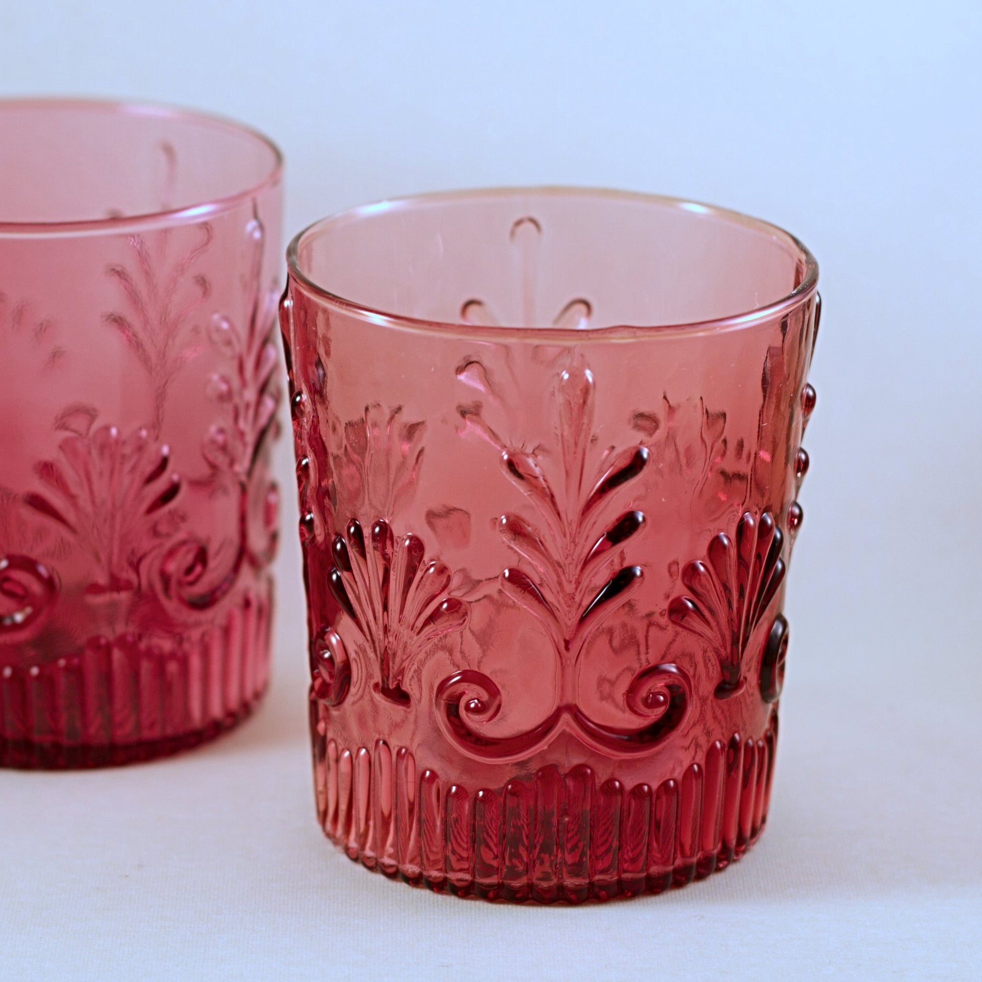 PILGRIM CRANBERRY Glass Adams Pattern Old Fashioned Glasses (Set of 2) Early Vintage Pattern
