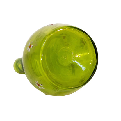 VICTORIAN ENAMELED BARBER BOTTLE Apple Green Colored Glass with Gold Gilt and Hand Painted White Enamel Daisies Circa 1880-1910