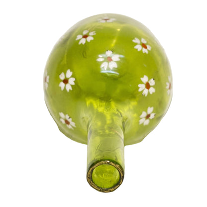 VICTORIAN ENAMELED BARBER BOTTLE Apple Green Colored Glass with Gold Gilt and Hand Painted White Enamel Daisies Circa 1880-1910