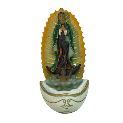 Fine Resin HOLY WATER FONT Depicting OUR LADY OF GUADALUPE Imported by Malco Florentine Collection