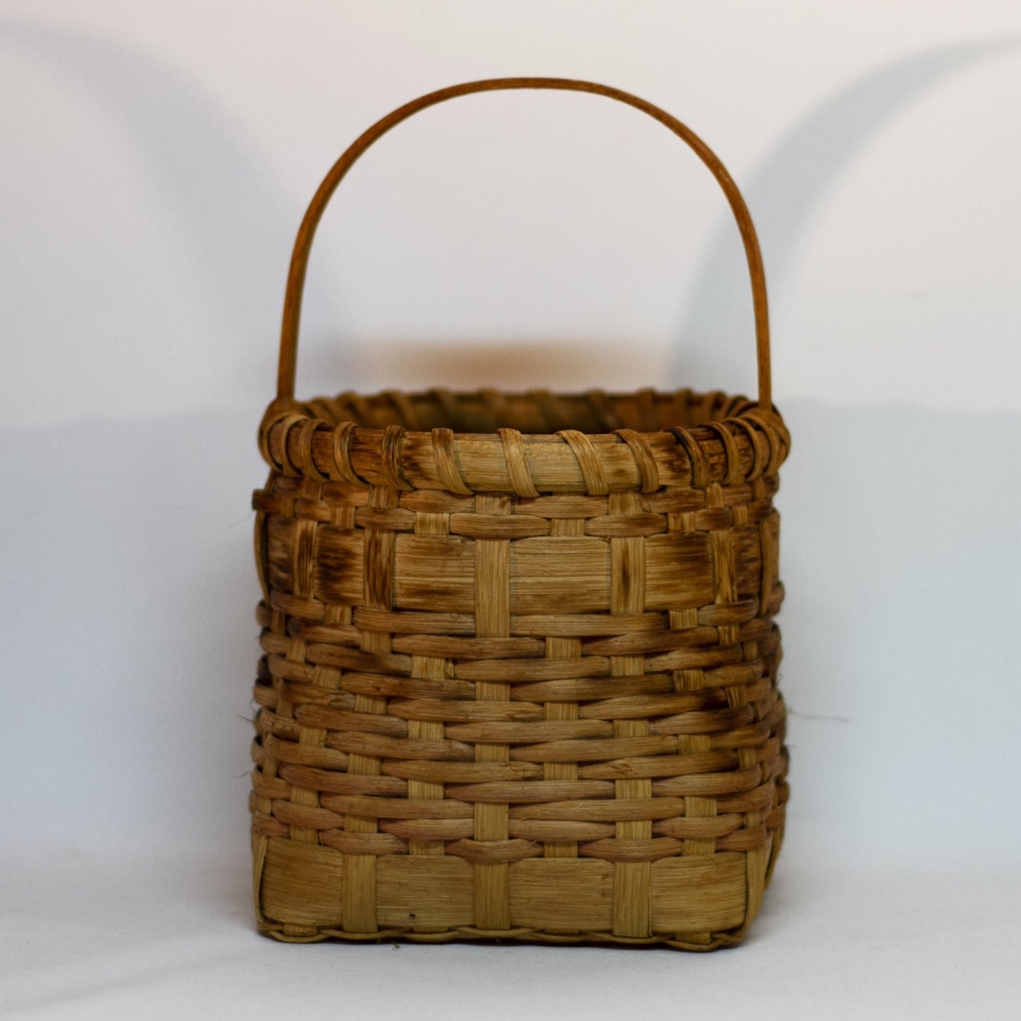 Handmade WOOD SPLINT WOVEN BASKET Marked 1992