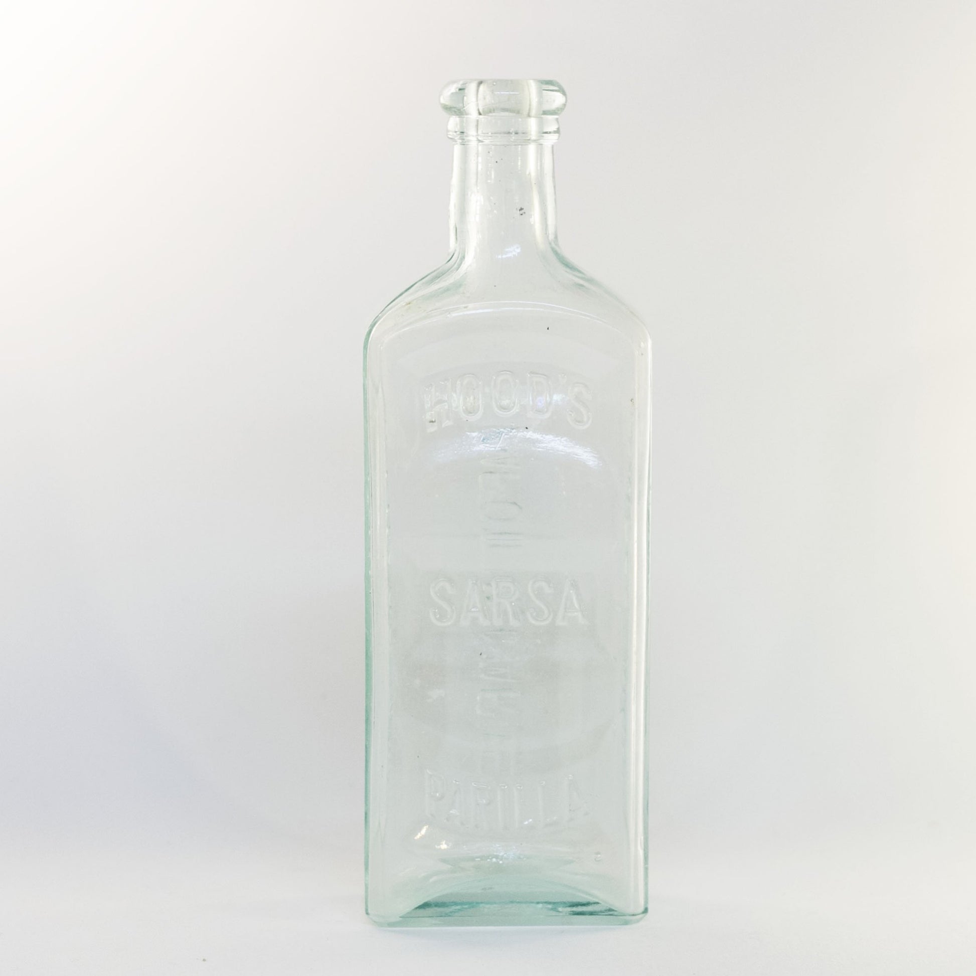 HOOD'S SARSAPARILLA APOTHECARIES Aqua Glass Bottle Lowell Massachusetts Circa 1878 - 1922