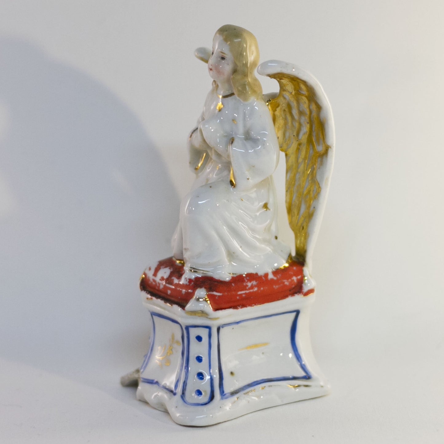 Antique Porcelain PRAYING ANGEL Kneeling in Meditation Figurine Damaged