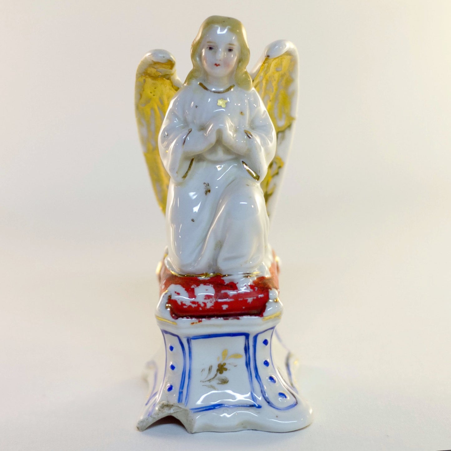 Antique Porcelain PRAYING ANGEL Kneeling in Meditation Figurine Damaged