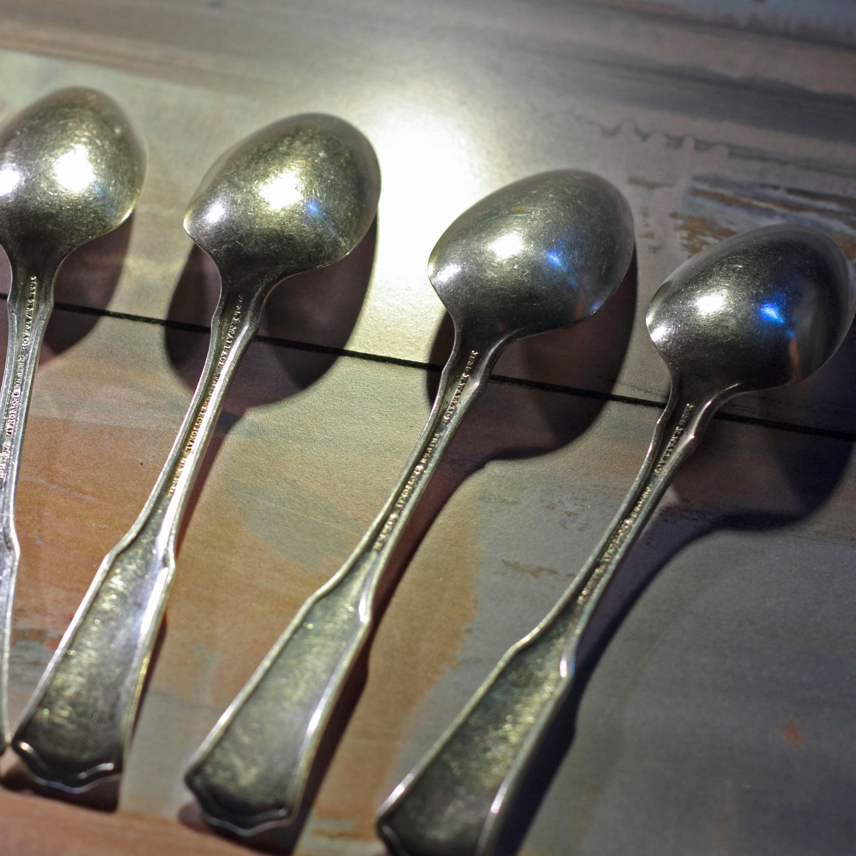 1835 R Wallace SILVER PLATE TEASPOONS in 1910 Laurel Pattern Set of 10