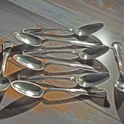 LAUREL SILVER PLATE TEASPOONS by 1835 R. Wallace Silver Lot of Ten (10)