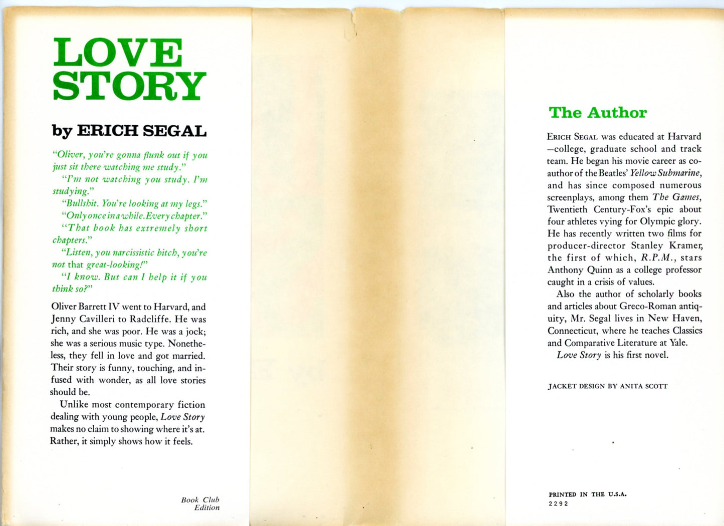 LOVE STORY by Erich Segal Published by Harper & Row New York ©1970