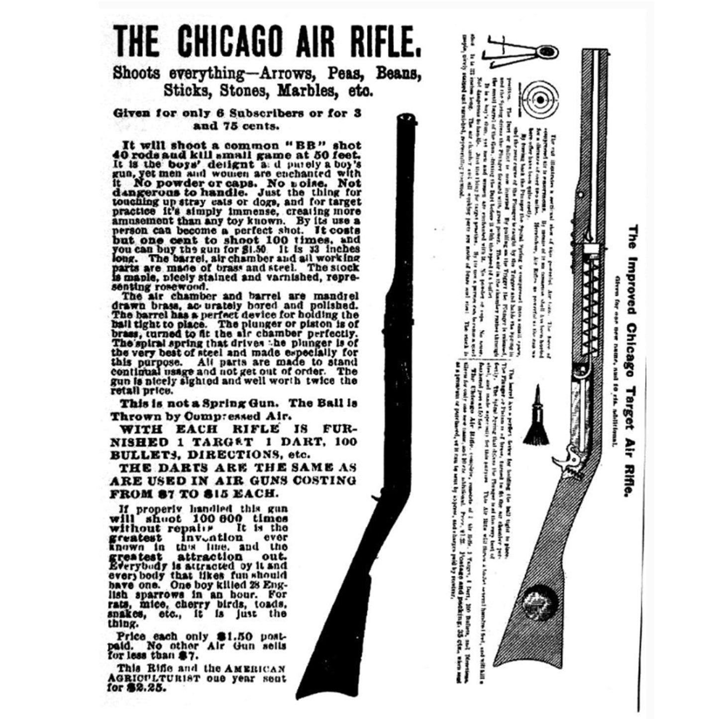 Early Wooden CHICAGO AIR RIFLE MARKHAM'S PATENT Circa 1886 to 1910