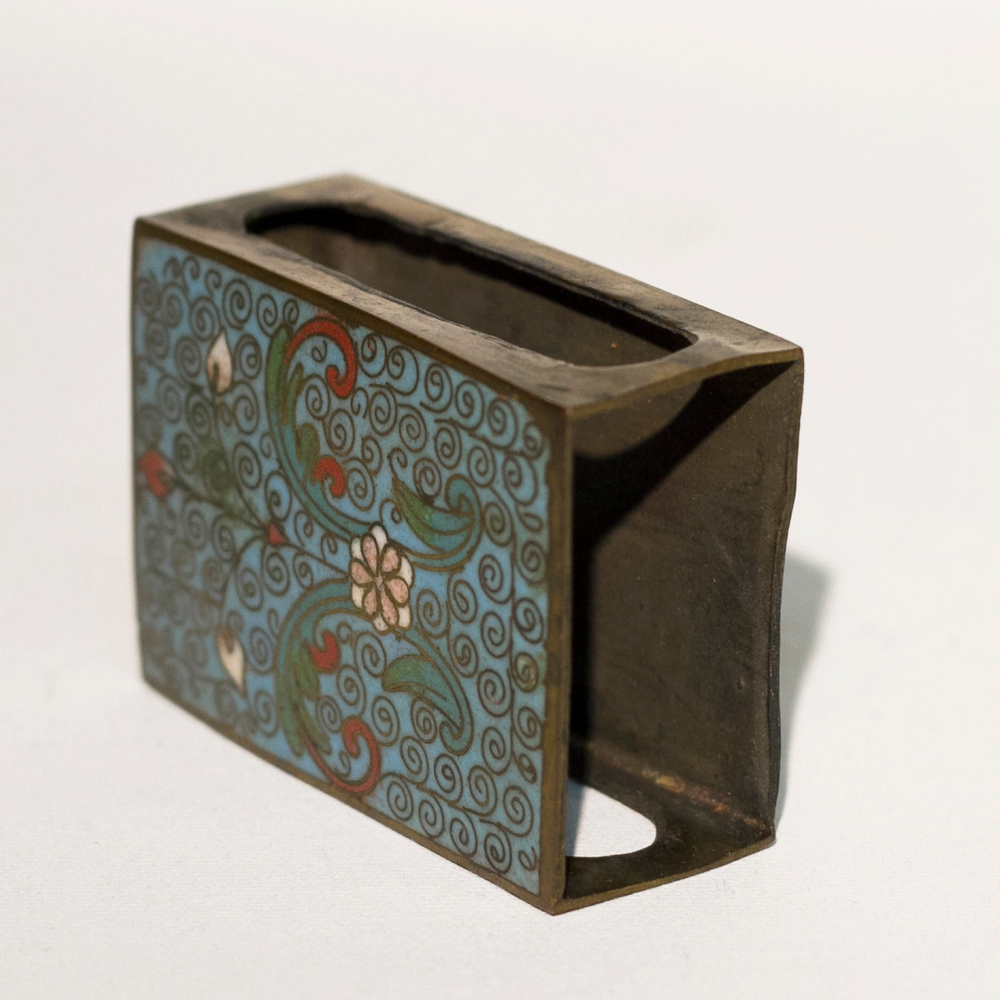 BRASS MATCH SAFE with Cloisonné Enamel Circa 1920s