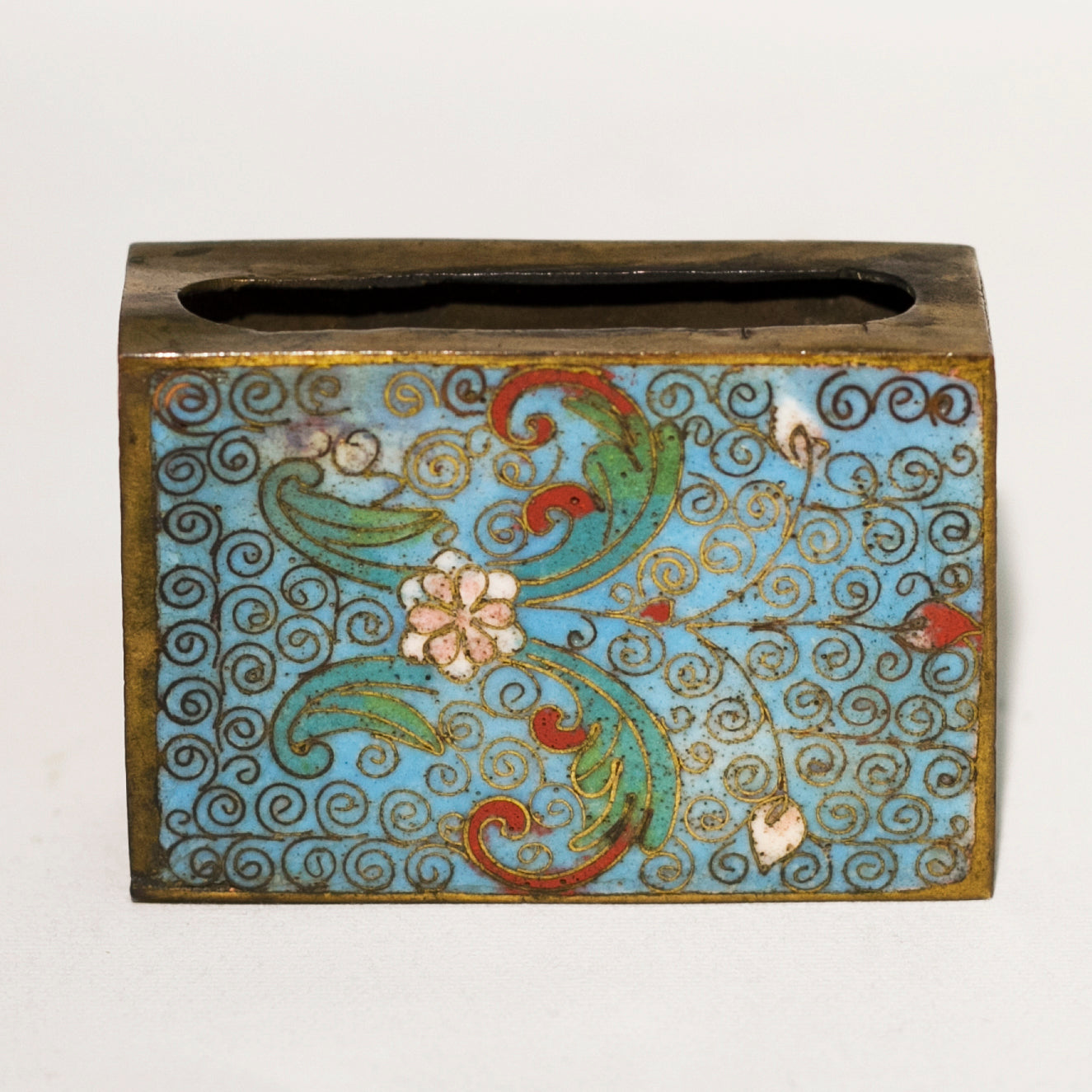 BRASS MATCH SAFE with Cloisonné Enamel Circa 1920s