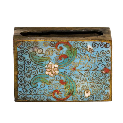 BRASS MATCH SAFE with Cloisonné Enamel Circa 1920s Front
