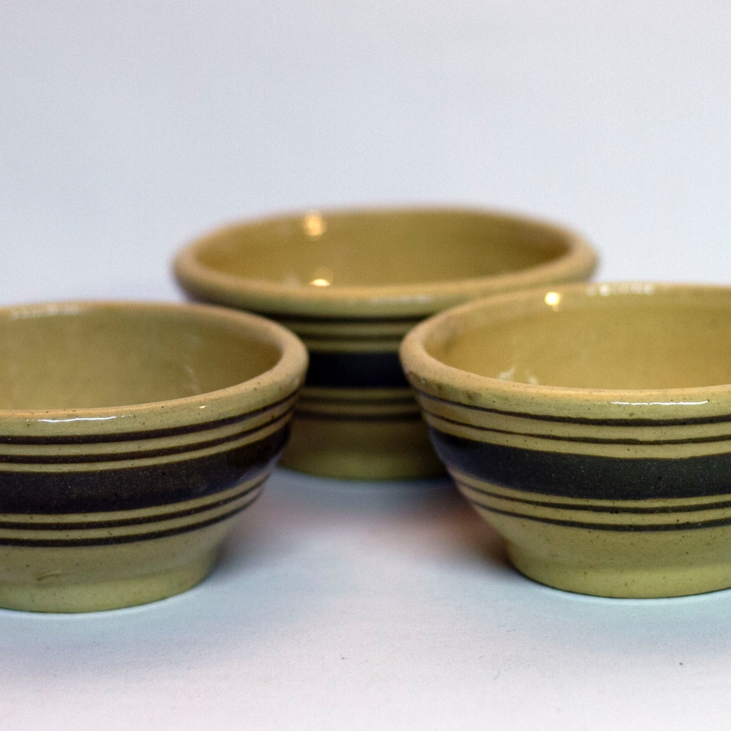 American YELLOWWARE SMALL BANDED BOWLS Set of Three (3) Circa Late 19th to Early 20th Century