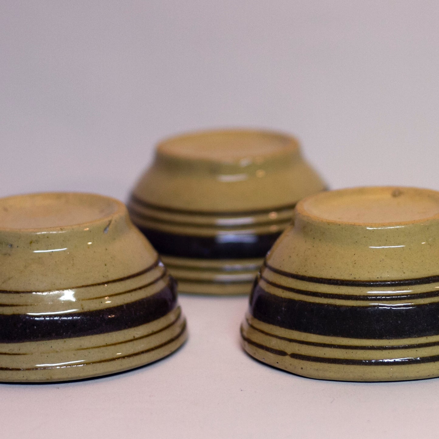 American YELLOWWARE SMALL BANDED BOWLS Set of Three (3) Circa Late 19th to Early 20th Century