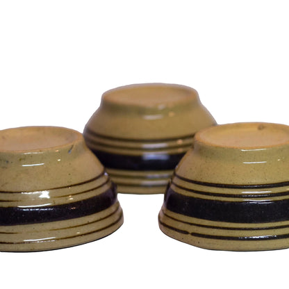 American YELLOWWARE SMALL BANDED BOWLS Set of Three (3) Circa Late 19th to Early 20th Century (4)