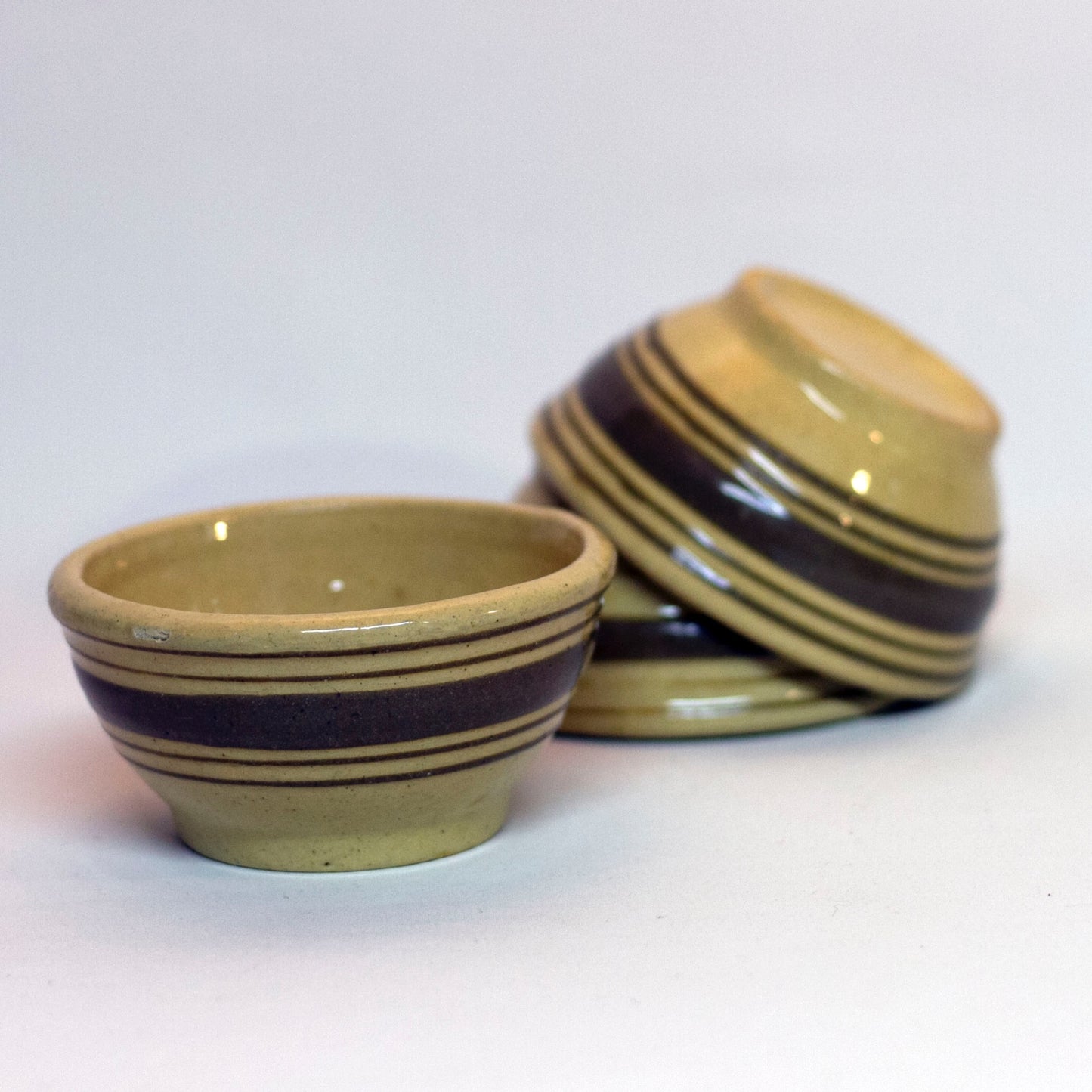 American YELLOWWARE SMALL BANDED BOWLS Set of Three (3) Circa Late 19th to Early 20th Century