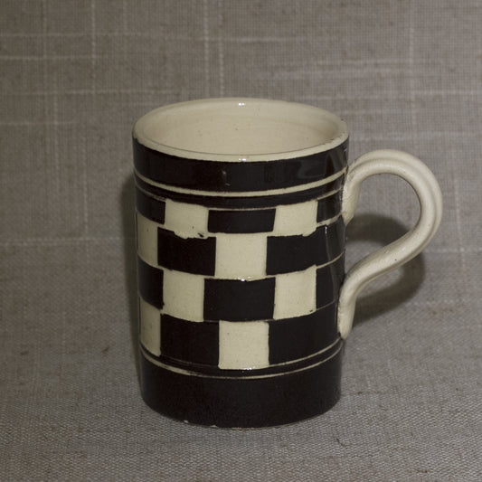 Antique English MOCHA WARE Brown and Cream Checkerboard Pattern Mug Circa Early 19th Century