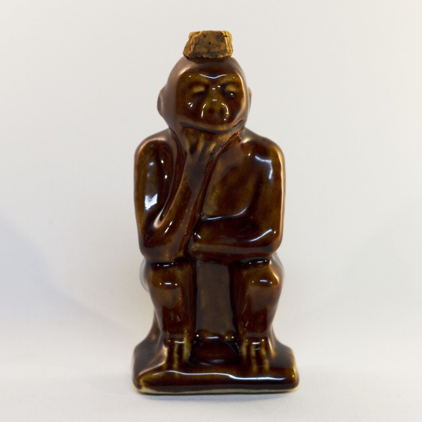 Early ART POTTERY Brown Glazed Bottle SITTING or THINKING MONKEY