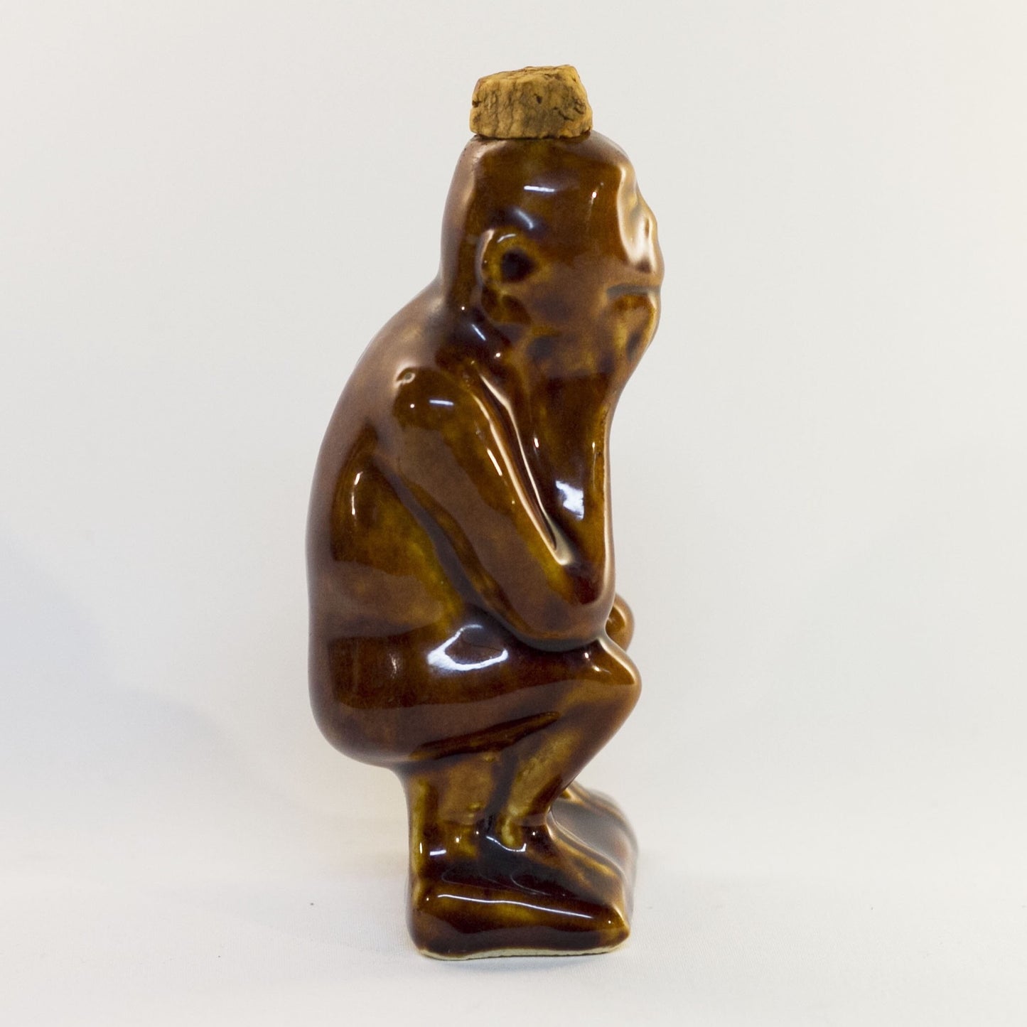 Early ART POTTERY Brown Glazed Bottle SITTING or THINKING MONKEY