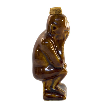 Early ART POTTERY Brown Glazed Bottle SITTING or THINKING MONKEY