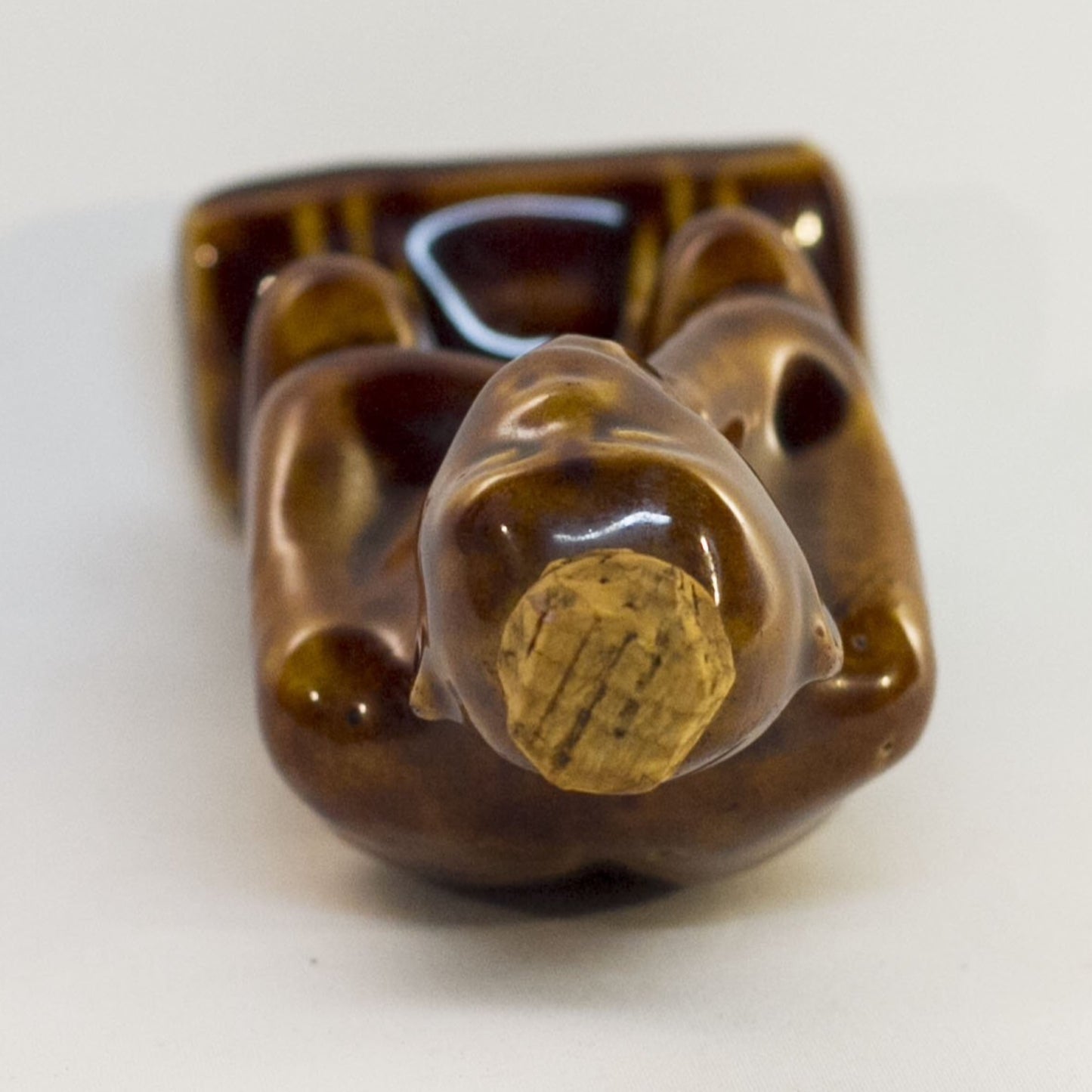 Early ART POTTERY Brown Glazed Bottle SITTING or THINKING MONKEY