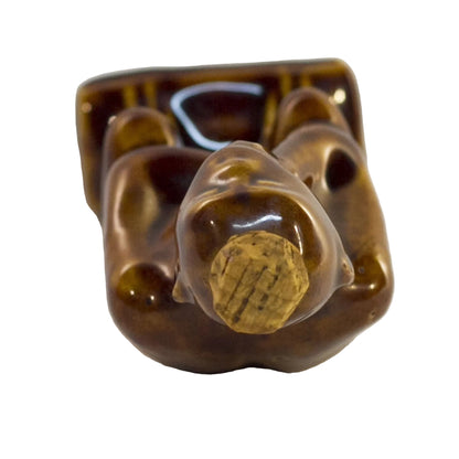 Early ART POTTERY Brown Glazed Bottle SITTING or THINKING MONKEY