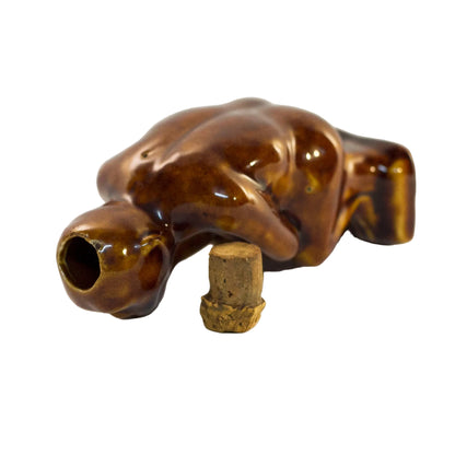 Early ART POTTERY Brown Glazed Bottle SITTING or THINKING MONKEY