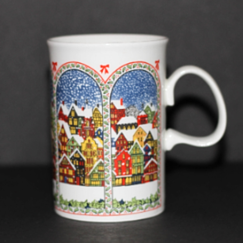 DUNOON SUE SCULLARD Bone China Mug Snowy Christmas Village