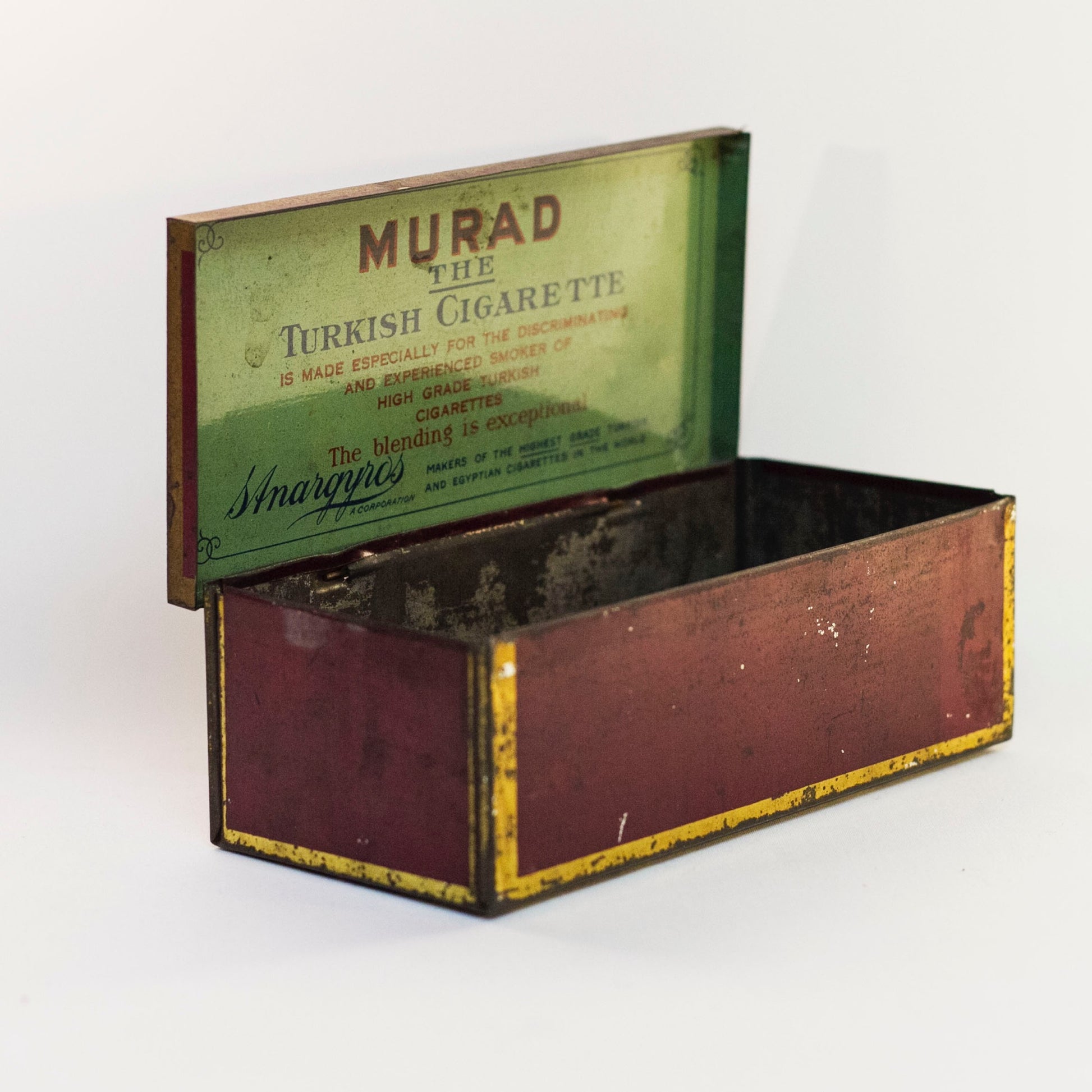 MURAD THE TURKISH CIGARETTE TIN Early Orientalist Themed Lithograph Produced by S. Anargyros Circa Early 1900s