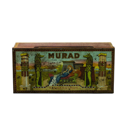 MURAD THE TURKISH CIGARETTE TIN Early Orientalist Themed Lithograph Produced by S. Anargyros Circa Early 1900s
