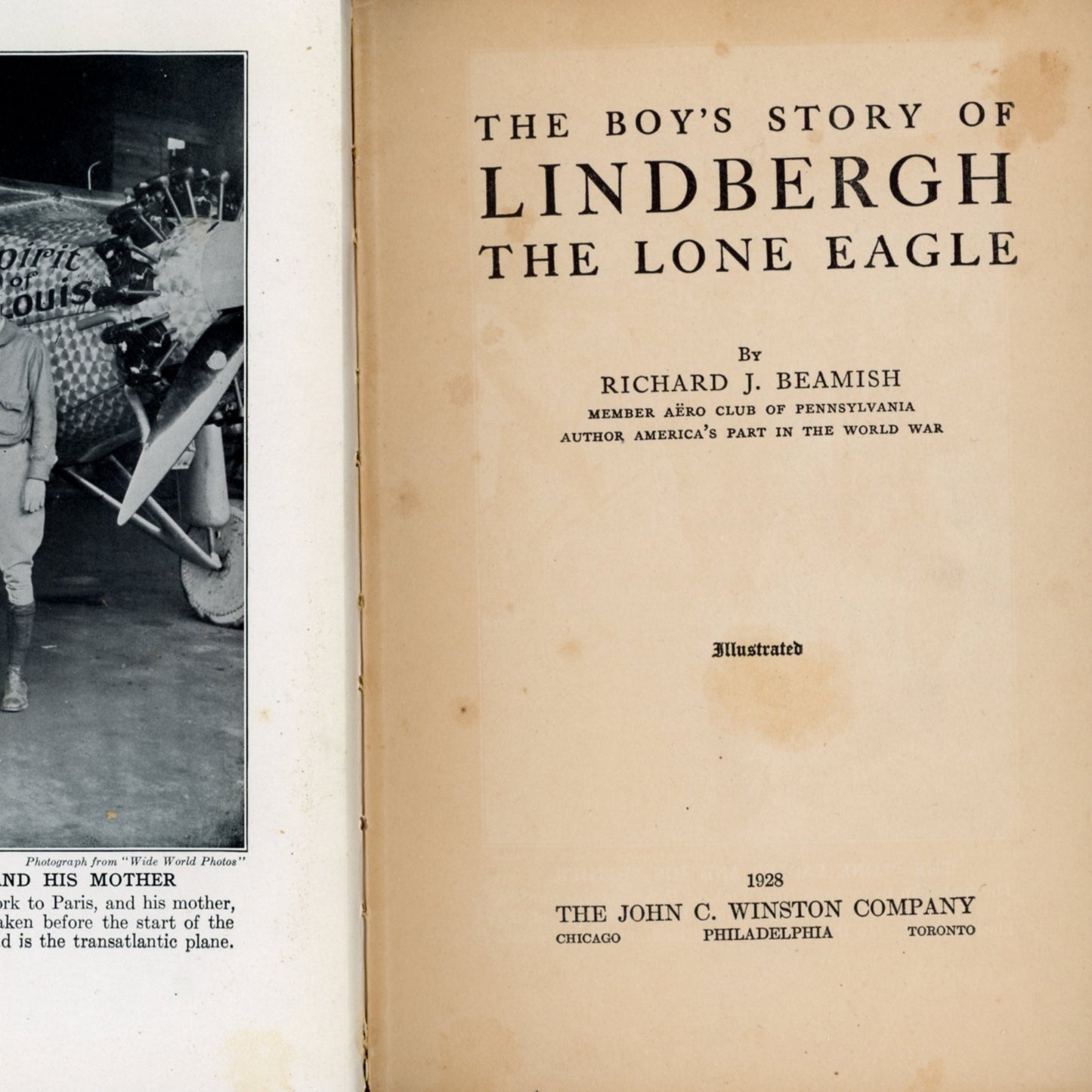 The Boy's Story of LINDBERGH THE LONE EAGLE by Richard J. Beamish ©1928