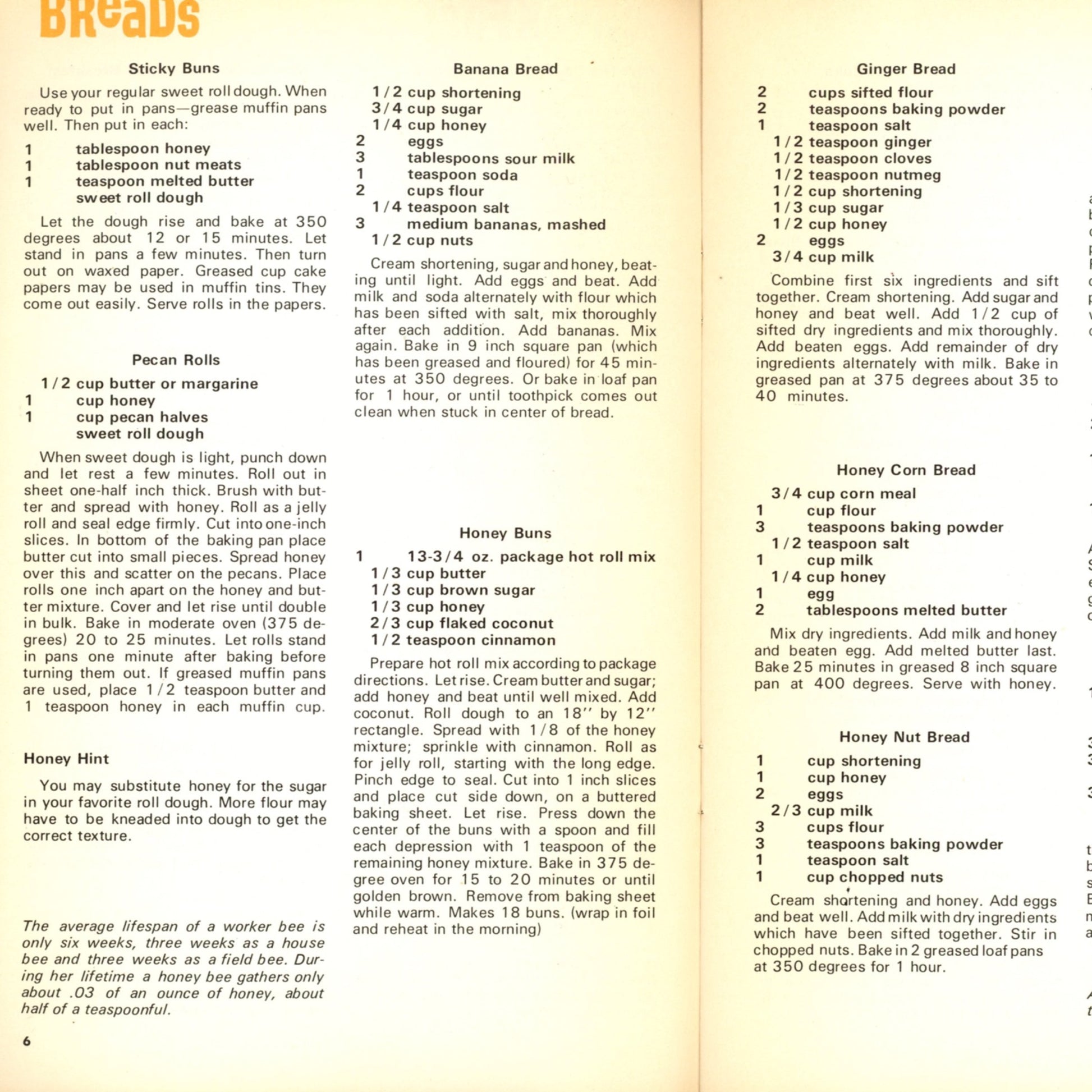 DROPS OF GOLD Ohio Honey Recipe Pamphlet Circa 1972