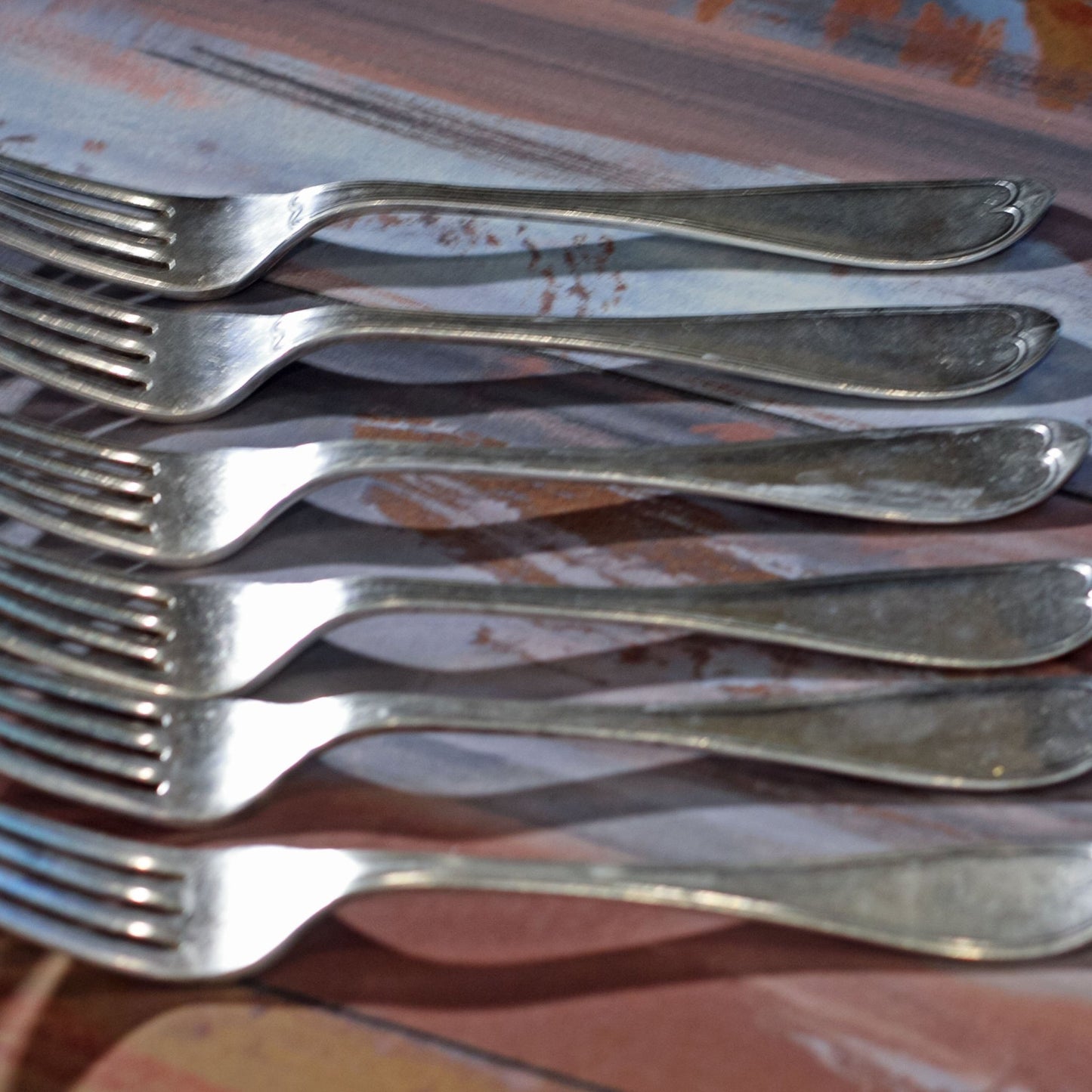 OVAL THREAD SILVER PLATE FORKS by Rogers and Brothers Lot of Six (6)