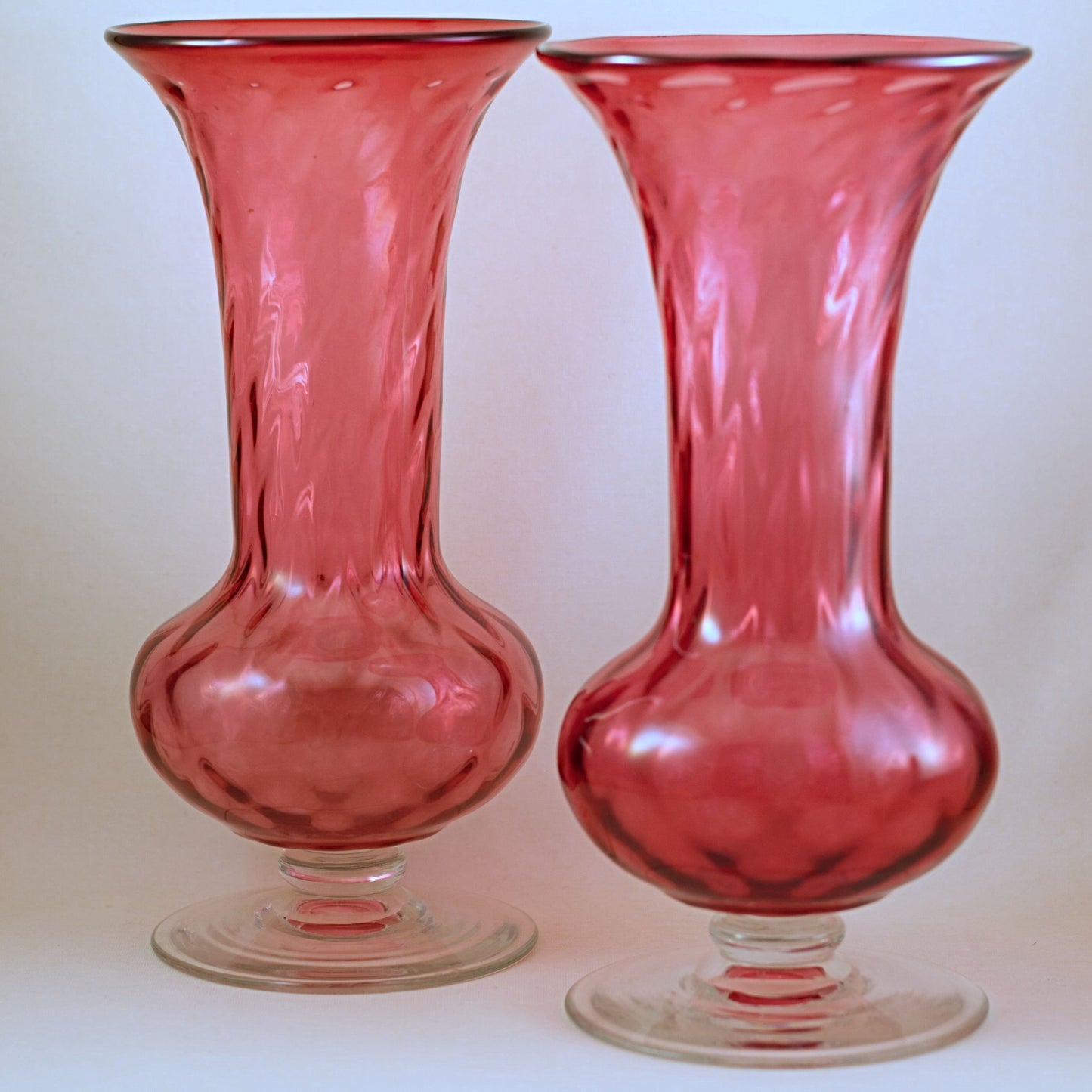 PILGRIM CRANBERRY GLASS Pair of Vintage Footed Vases