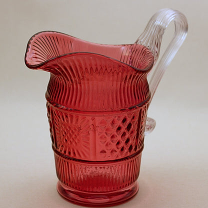 FENTON CRANBERRY GLASS Adams Rib Quilt Block Pitcher